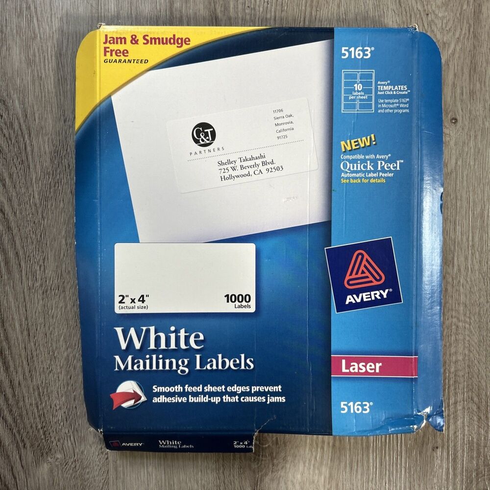 Avery 5163 TrueBlock Shipping Labels 2 x 4 100 Sheets 1000 Labels White New